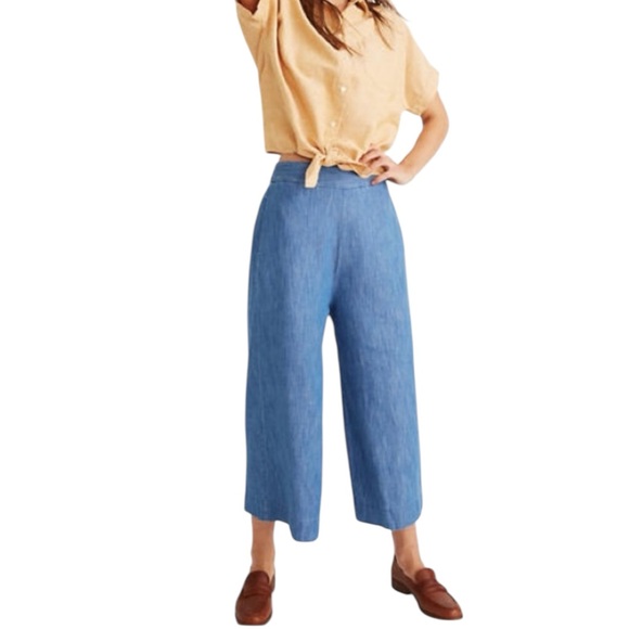 Madewell Pants - MADEWELL Huston Linen Blend Wide-Leg Crop Pants in Chambray Blue Size Large